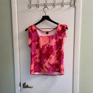 SHEIN Pink Floral Ruffle Blouse